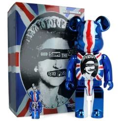 400% + 100% Bearbrick Sex Pistols - God Save The Queen - Chrome Ver.