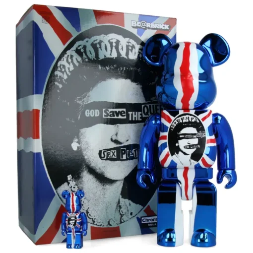 400% + 100% Bearbrick Sex Pistols - God Save The Queen - Chrome Ver.